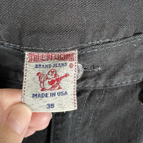 True Religion Mens 38 Black Straight Flap Leg Casual Y2K Streetwear Jeans - Picture 6 of 9